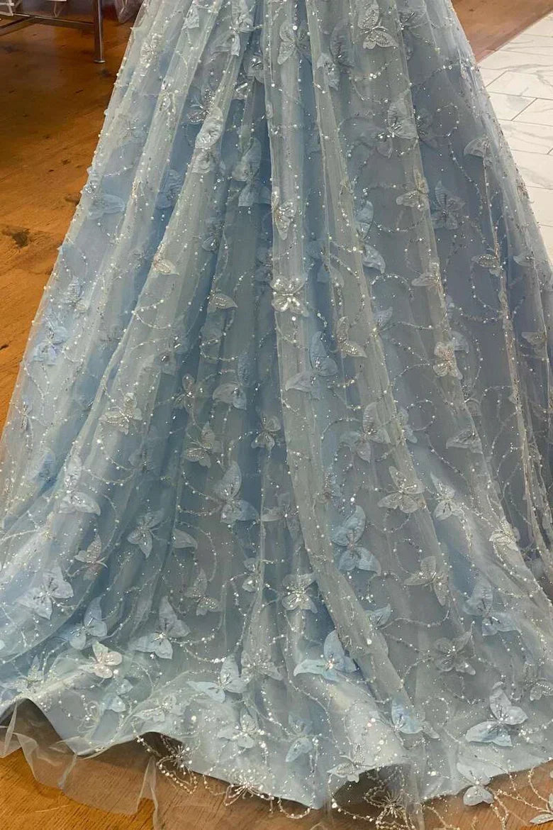 Vestido de fiesta de satén con encaje y hombros descubiertos