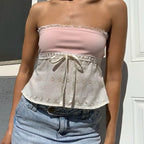Lace Patchwork Hollow Crop Top