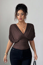 Deep V Tie Back Short Sleeve T-shirt