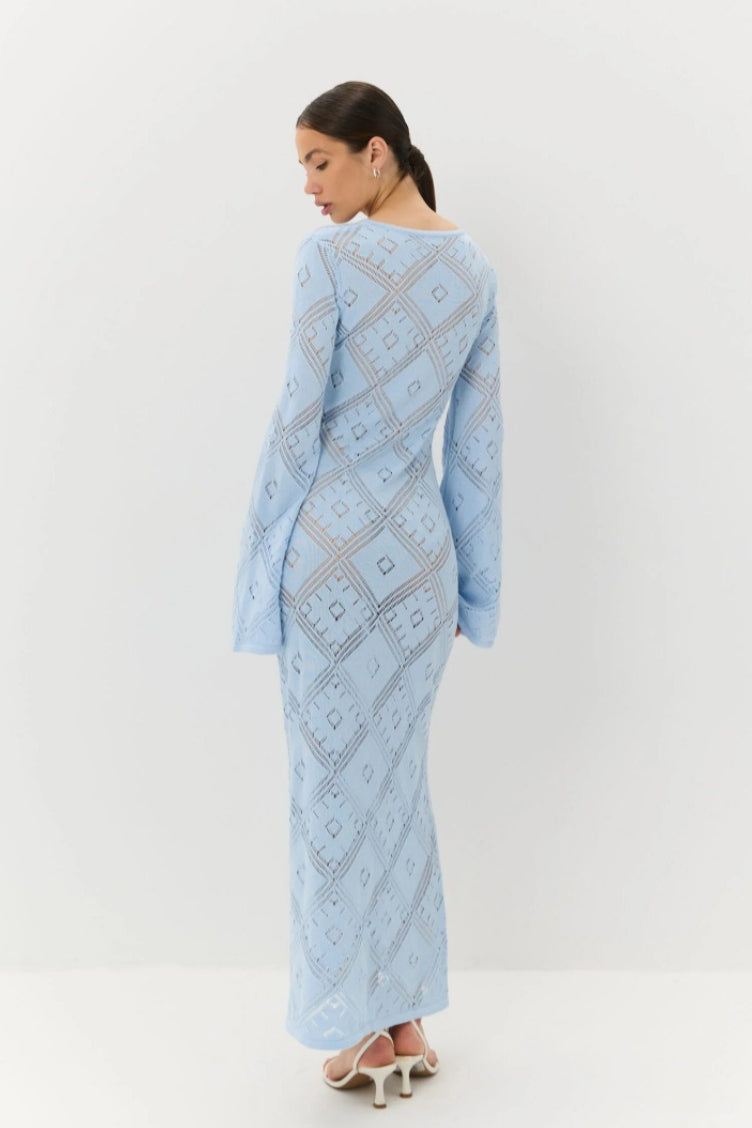Knit Argyle Jacquard Long Sleeve Maxi Dress