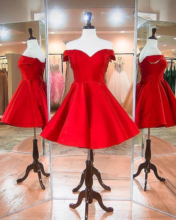 Fashion Off The Shoulder Satin Homecoming Dresses