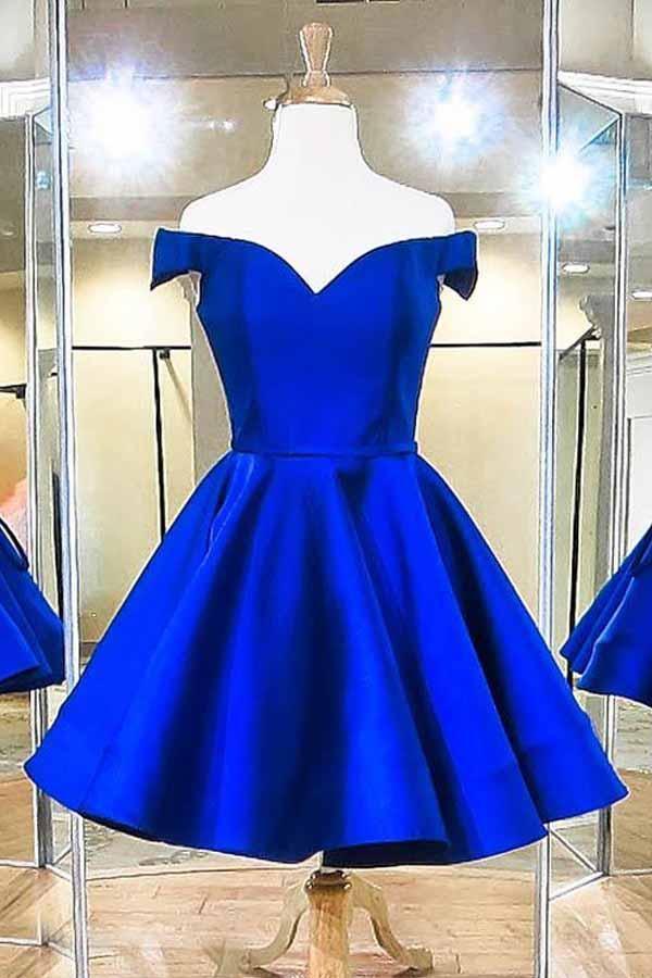 Fashion Off The Shoulder Satin Homecoming Dresses