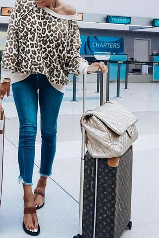 Sudadera con capucha Meridress de manga larga y cuello redondo con estampado de leopardo sexy