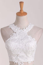 Zweiteilige Scoop-Homecoming-Kleider A-Linie Satin mit Applikationen
