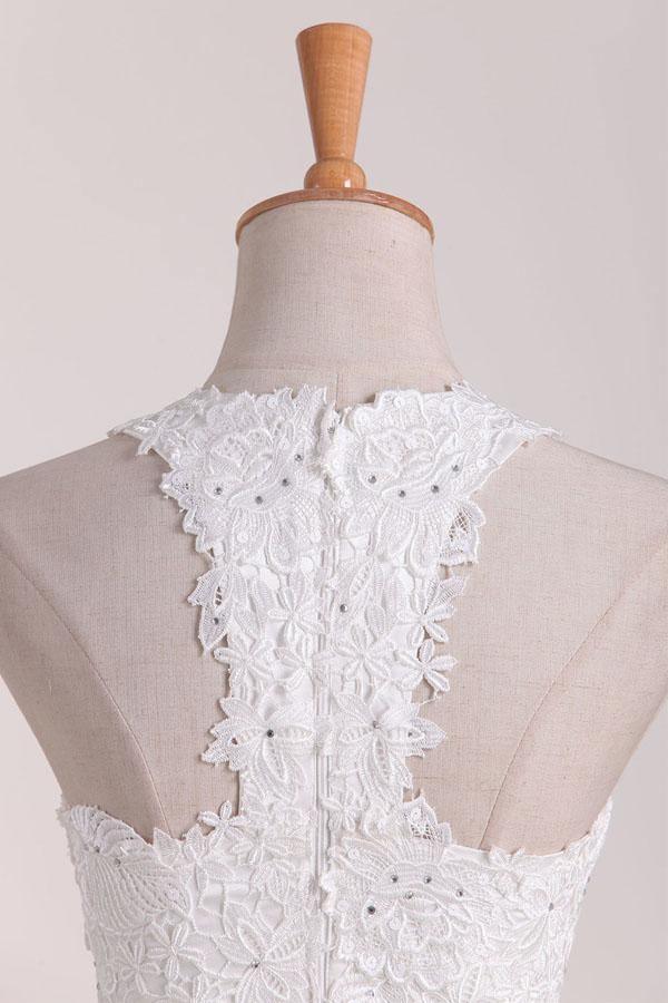 Zweiteilige Scoop-Homecoming-Kleider A-Linie Satin mit Applikationen