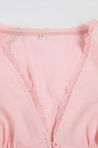 Lace Patchwork V Neck Puff Sleeve Blouse
