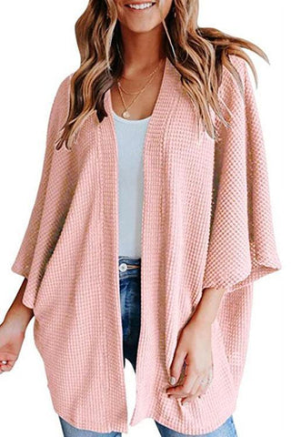 Meridress Solid 3/4 Sleeve Open Front Kimono Cardigan
