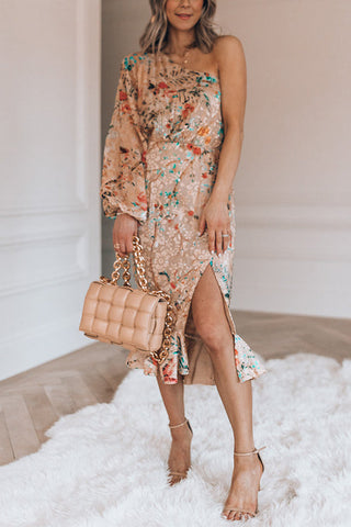 Meridress One Shoulder Side Split Print Dress