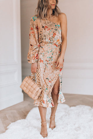 Meridress One Shoulder Side Split Print Dress
