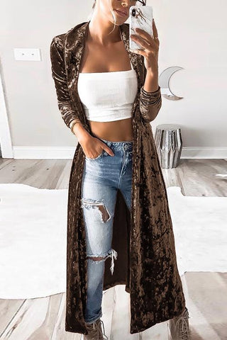 Meridress Lapel Open Front Cozy Velvet Cardigan