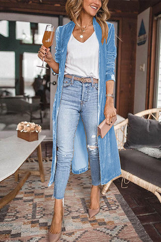 Meridress Stylish Lapel Open Front Long Sleeve Velvet Coat