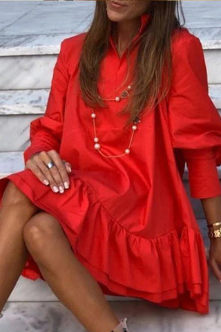 Meridress Shirt Collar Lantern Sleeve Layered Dress