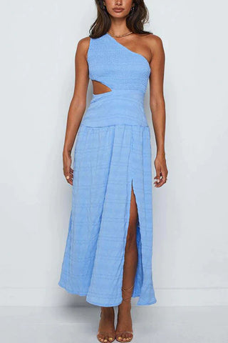 Vestido playero Meridress de un solo hombro, sin mangas, con aberturas