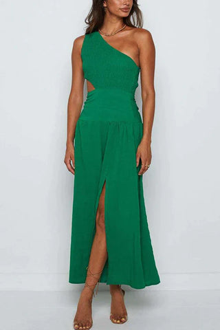 Vestido playero Meridress de un solo hombro, sin mangas, con aberturas