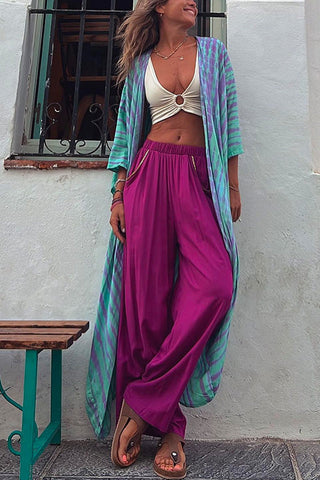 Meridress Open Front Color Block Tie Dye Long Cardigans