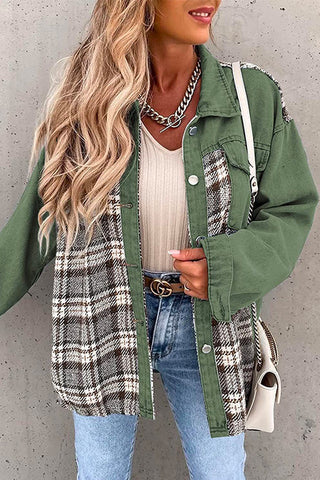 Meridress Button Down Long Sleeve Splice Plaid Jacket