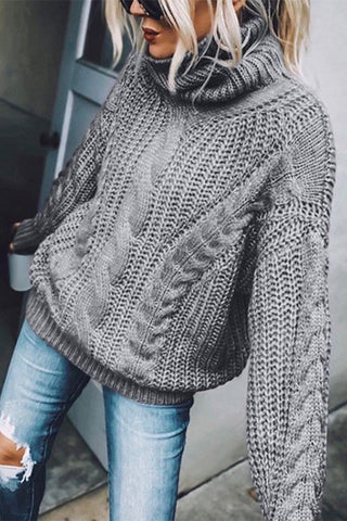 Suéter de punto liso de manga larga con cuello alto de invierno Meridress