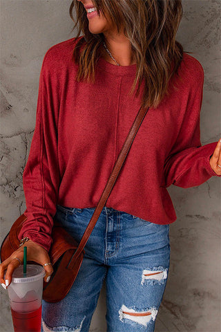 Camiseta holgada de manga larga con cuello redondo y estampado liso de Meridress