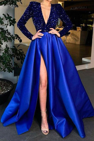 Meridress Deep V Neck High Split Sequin Party Dress