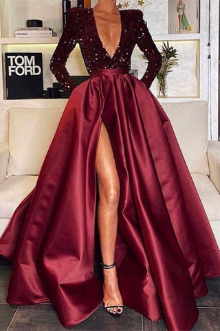 Meridress Deep V Neck High Split Sequin Party Dress