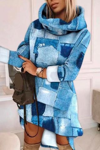 Meridress Long Sleeve Printed Hoodied Sweatshirt Dress