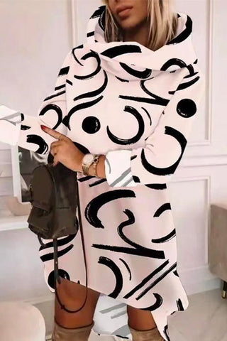 Meridress Long Sleeve Printed Hoodied Sweatshirt Dress