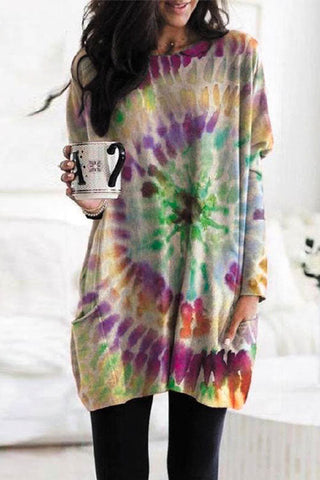Meridress Crewneck Batwing Sleeve Printed Sweatshirt Dress