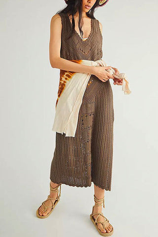 Meridress Sleeveless Hollow Out Side Split Cover Up Dress