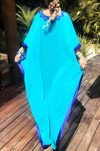 Meridress V Neck Side Split Chiffon Printed Beach Dress