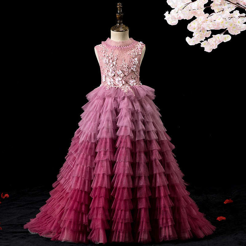 Vestidos de desfile para niñas, sin mangas, rojos, degradados, esponjosos, vestidos formales, vestido de primera comunión 