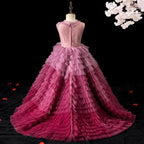 Vestidos de desfile para niñas, sin mangas, rojos, degradados, esponjosos, vestidos formales, vestido de primera comunión 