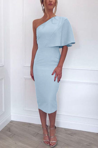 Meridress One Shoulder Short Sleeve Waisted Bodycon Dress