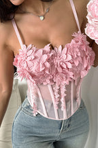 Floral Mesh Sexy Bustier Cami Top