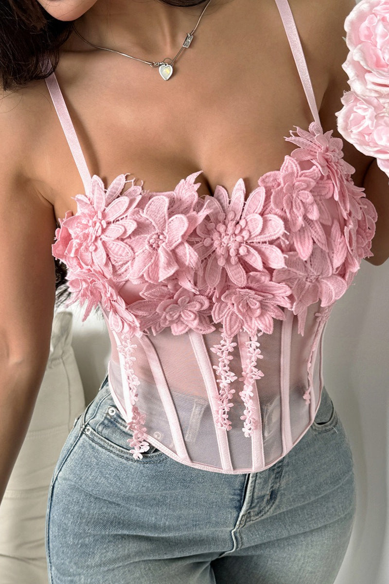 Floral Mesh Sexy Bustier Cami Top