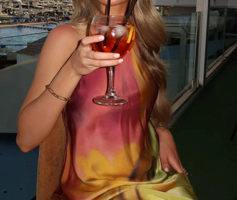 Vestido de vacaciones con cuello halter estampado estilo europeo
