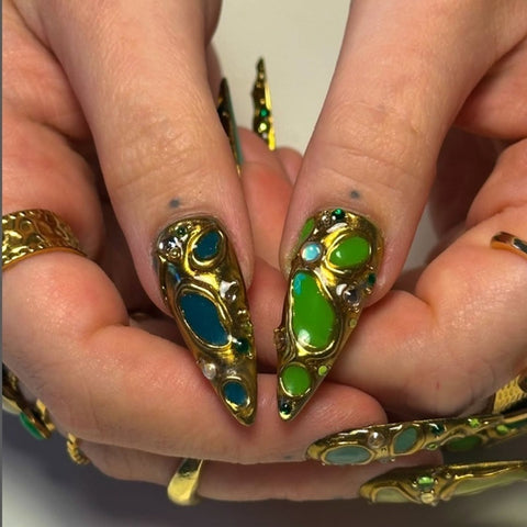 Hot SaleGreen INS Y2K Gothic Almond NailHandmade Artificial Gel Nail Press-On Nails