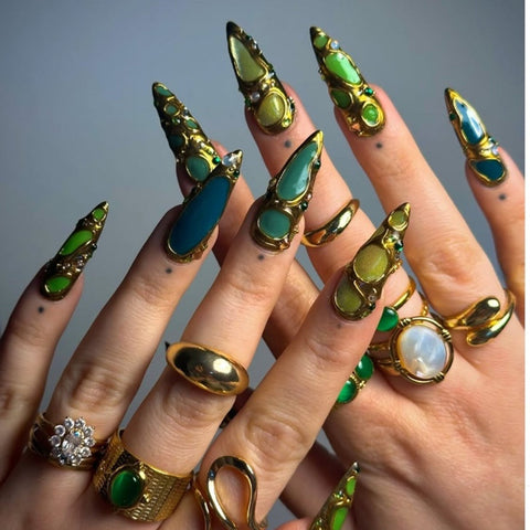 Hot SaleGreen INS Y2K Gothic Almond NailHandmade Artificial Gel Nail Press-On Nails