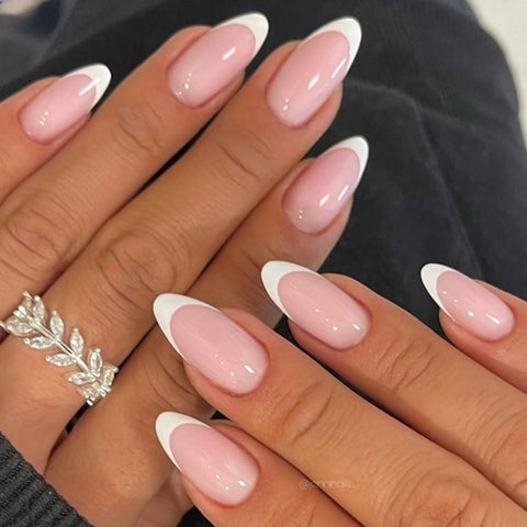 Almond Nail Pink Pure FrenchCarefully designed pure handmade press-on gel nails