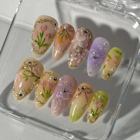 3D Pink TulipCarefully designed pure handmade press-on gel nails