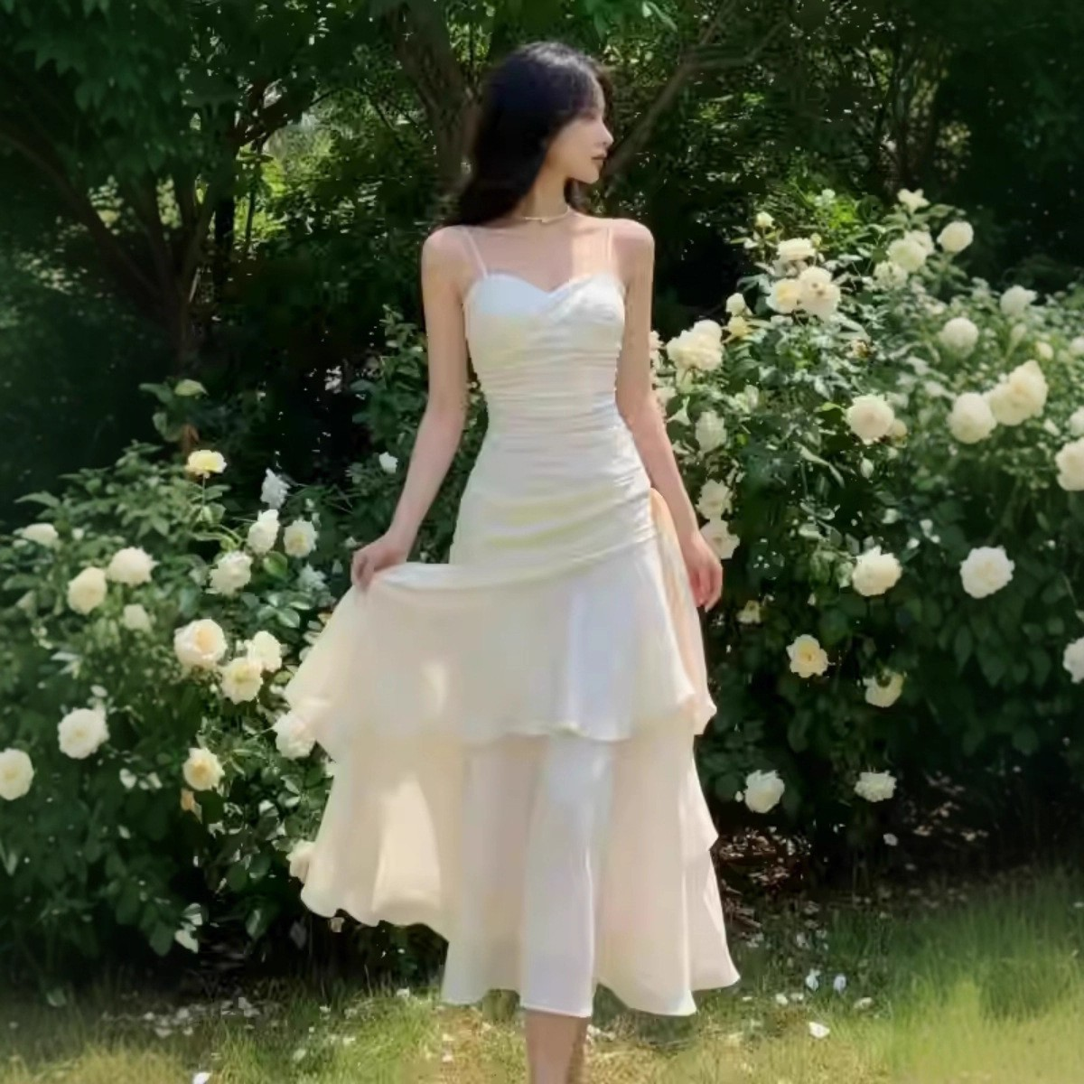 Grünes, langes Satin-Partykleid mit Meerjungfrauen-Trägern, grünes Satin-Abendkleid/Ballkleid