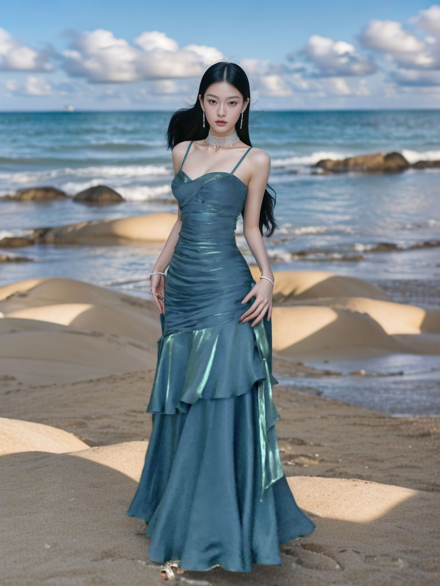 Grünes, langes Satin-Partykleid mit Meerjungfrauen-Trägern, grünes Satin-Abendkleid/Ballkleid