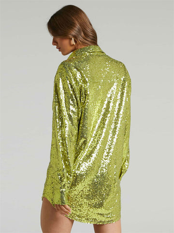Blusa holgada de lentejuelas con purpurina para mujer, blusa sexy de manga larga, atuendo para club, top de gran tamaño con brillo 