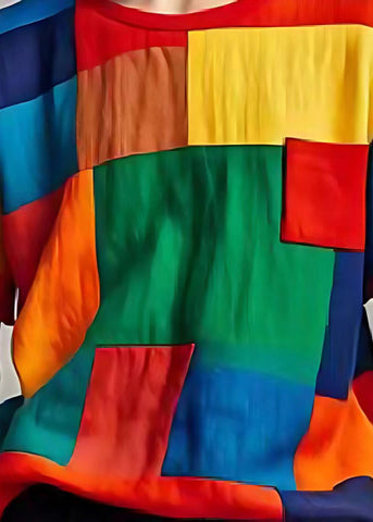 Camisetas sin mangas de lino con patchwork y bloques de color, apliques de verano 