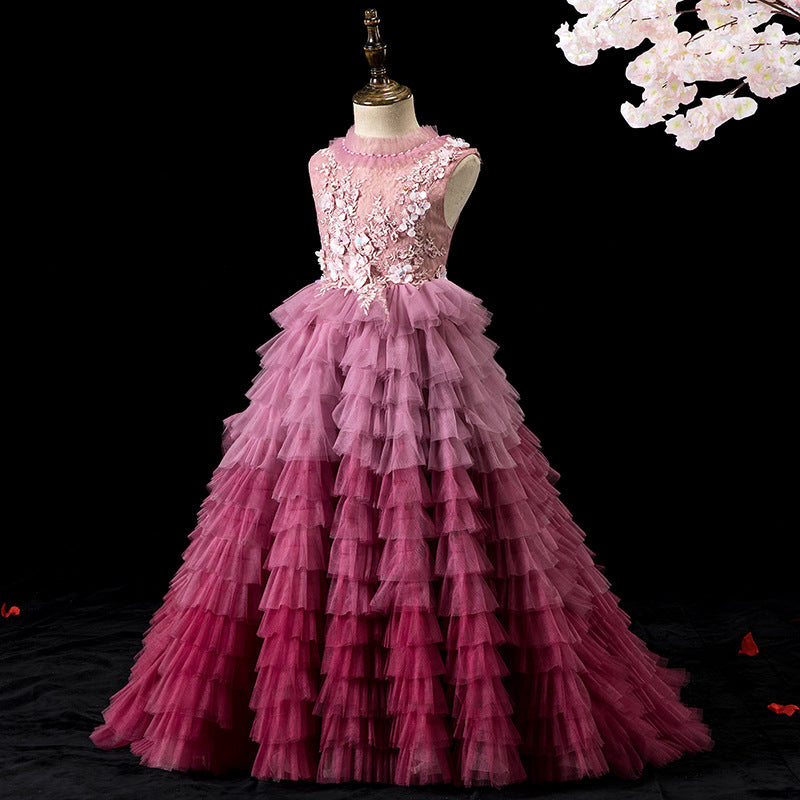 Vestidos de desfile para niñas, sin mangas, rojos, degradados, esponjosos, vestidos formales, vestido de primera comunión 
