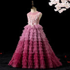Vestidos de desfile para niñas, sin mangas, rojos, degradados, esponjosos, vestidos formales, vestido de primera comunión 