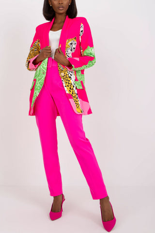 Langer Blazer im Slim Fit mit Leopardenmuster und Kontrast 