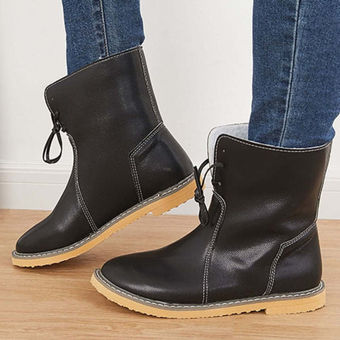 Warme, mit Baumwolle gefütterte Schneestiefeletten mit breiter Weite, flache Stiefeletten 