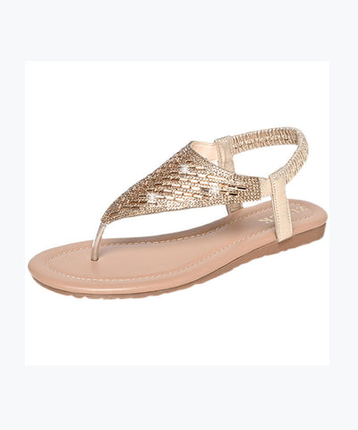 Women Gold Comfy Splicing Zircon Flip Flops Walking Sandals