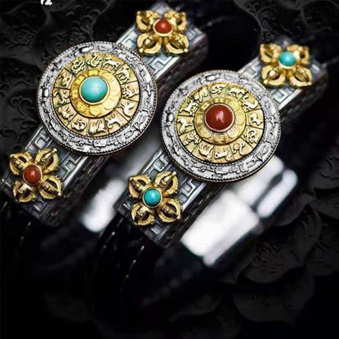 Sterling Silver Turquoise Red Agate Chinese Zodiac Vajra Bracelet