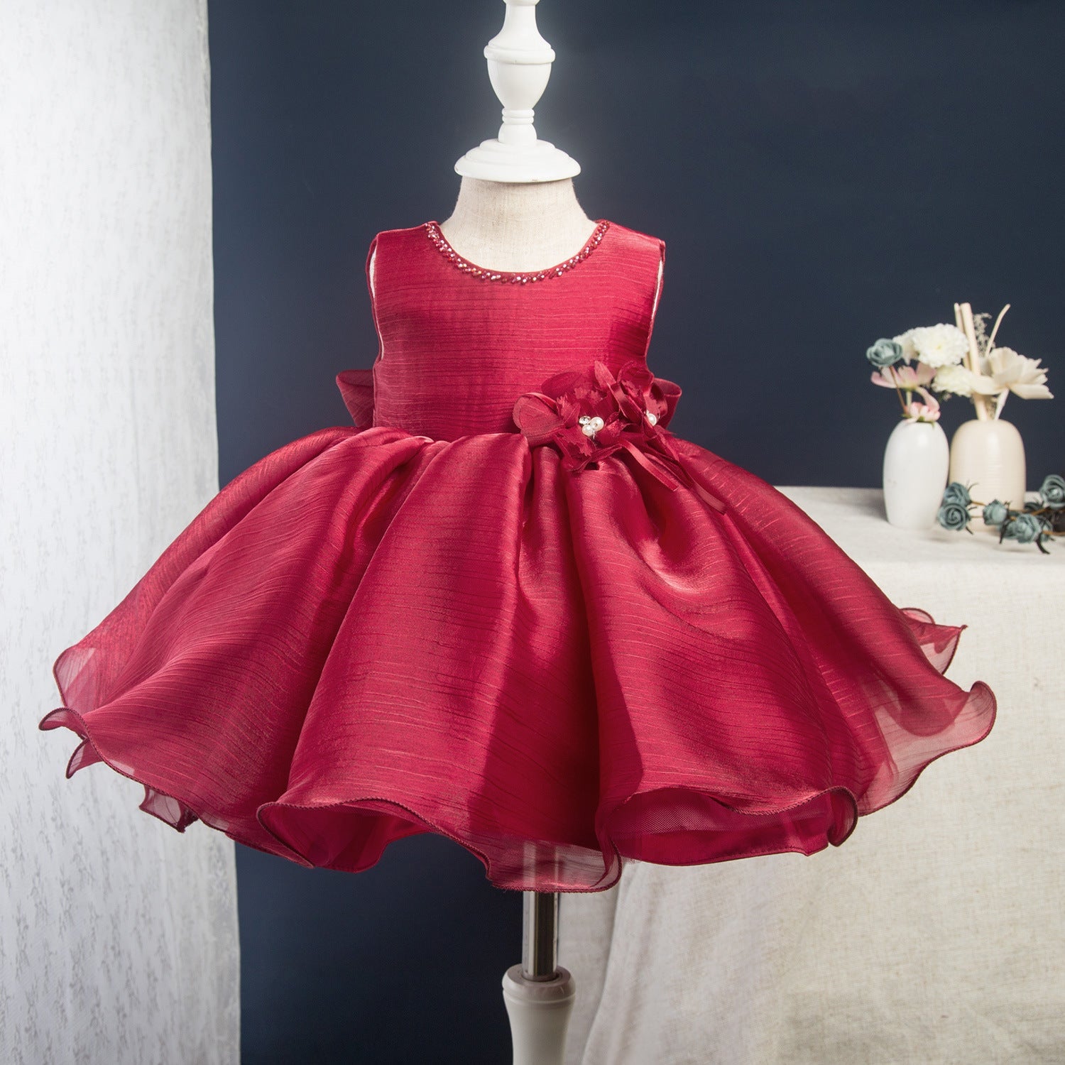 Lindo vestido rojo vino para niña, vestido de princesa para primera comunión. 